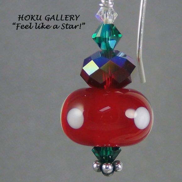 NWOT Earrings Red White & Green w/ Swarovski Crystals Handmade SS Ear wires 2" - Picture 7 of 10